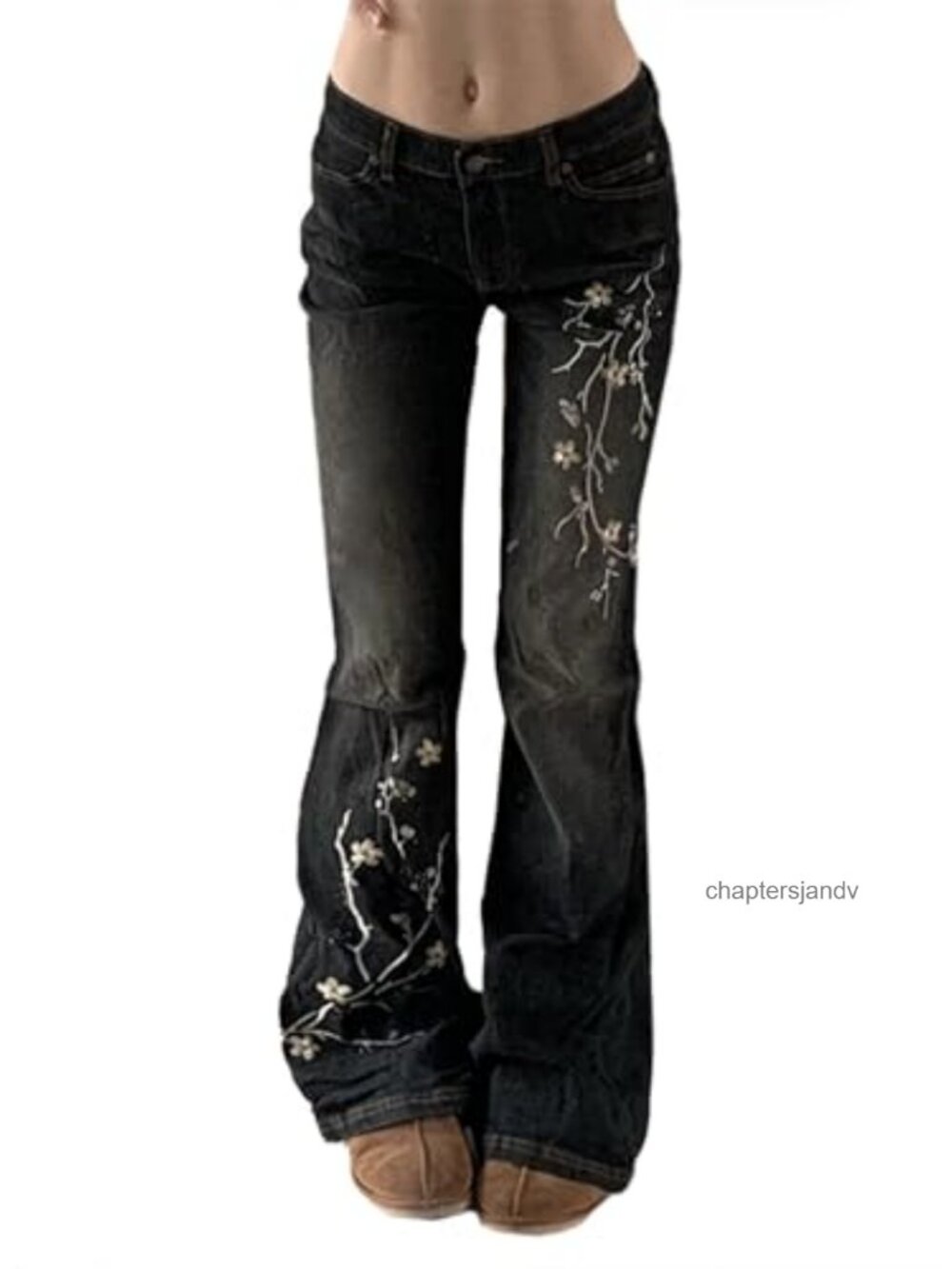 Stretchy Flare Jeans Mid Rise Embroidered Denim Vintage Bootcut Pants